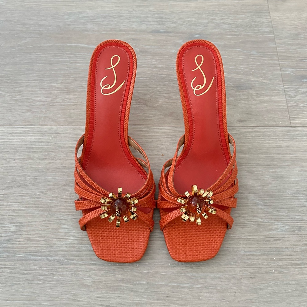 Sam Edelman Posey Orange Heels with Gold Embellishment